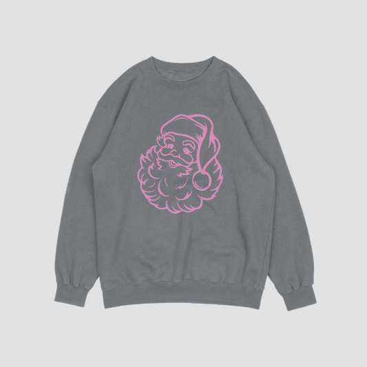 Pink Santa Dark Grey Crewneck